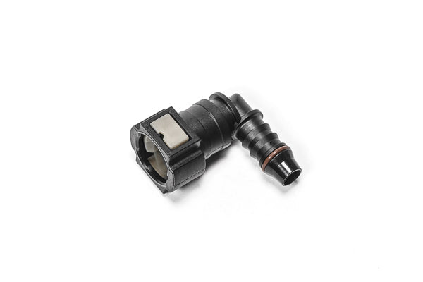 Radium Engineering 3/8in SAE Female to 90 Degree 3/8in Barb Fitting - 14-0847