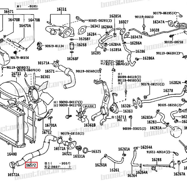 Genuine Toyota Supra JZA80 2JZ-GTE Lower Radiator Hose - 16572-46160