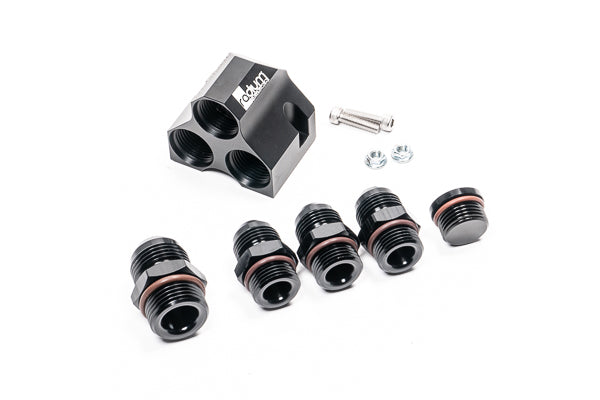 Radium Engineering Distribution Block with Fittings, 12AN Inlet, Three 10AN Outlets - 20-0737