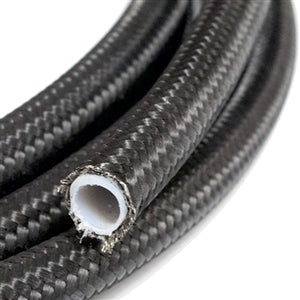 210008 2100-SERIES 8AN BLACK NYLON OVER BRAIDED STEEL PTFE HOSE. SOLD PER FOOT. NHRA ACCEPTED.