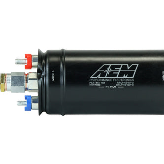 AEM 400LPH High Pressure Inline Fuel Pump - M18x1.5 Female Inlet to M12x1.5 Male Outlet - Boost Factory