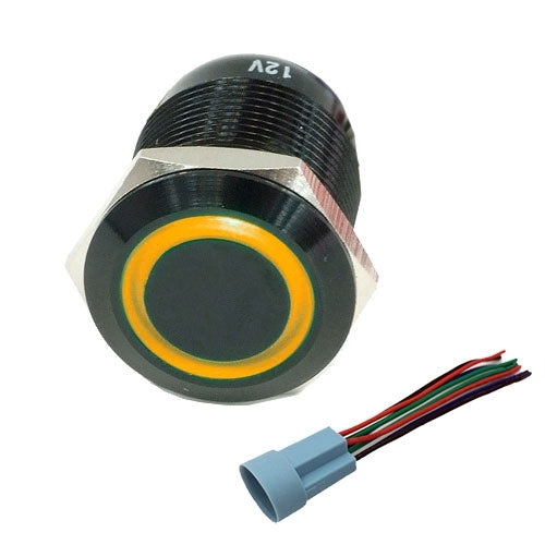 Performance World - 322301 19MM Black Stainless Steel Push Button Momentary Switch Amber LED