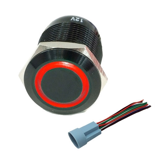 322310 19MM Black Stainless Steel Push Button Latching Switch Red LED