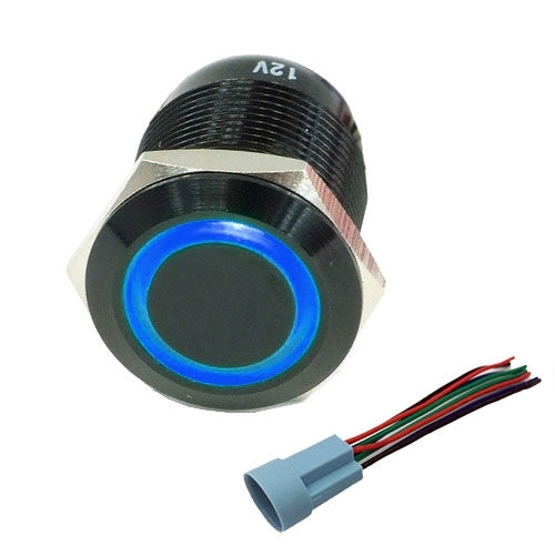 Performance World - 322313 19MM Black Stainless Steel Push Button Latching Switch Blue LED