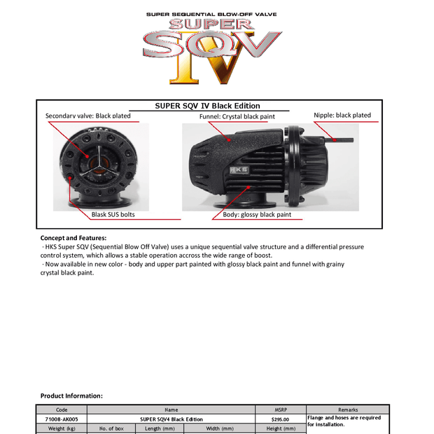 HKS SQV IV BLACK EDITION UNIVERSAL ASSY - 71008-AK005