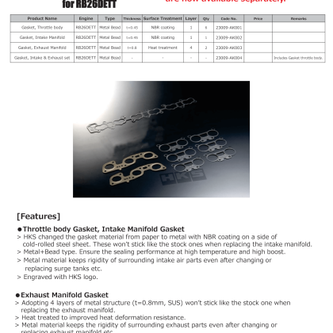 HKS -  NISSAN RB26DETT INTAKE & EXHAUST GASKETS - 23009-AK004 - Boost Factory