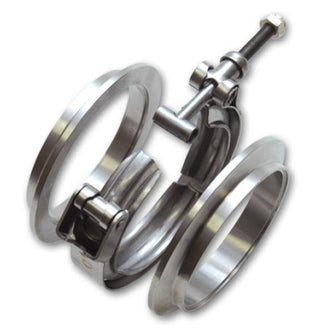 Vibrant T304 SS V-Band Flange Assembly for 3in O.D. Tubing incl 2 V-Band flanges & 1 V-Band Clamp - Boost Factory