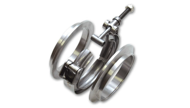 Vibrant T304 SS V-Band Flange Assembly for 3in O.D. Tubing incl 2 V-Band flanges & 1 V-Band Clamp - Boost Factory