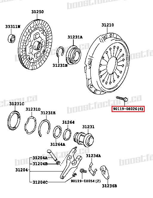 Genuine Toyota R154 Pressure Plate Bolt Set (6)