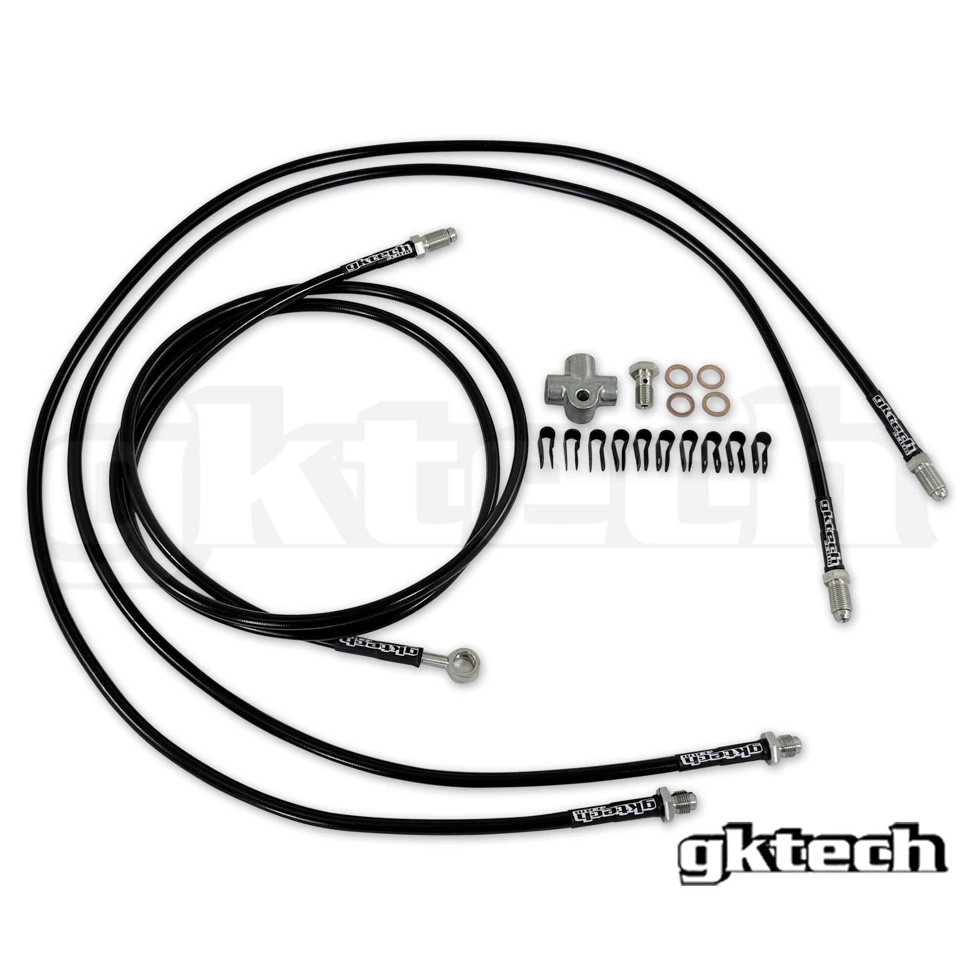 GKTech - Z33 350z/Z34 370z/G35/G37 SS braided hydraulic e-brake line kit - G35/G37 Sedan - SEDN-DUAL