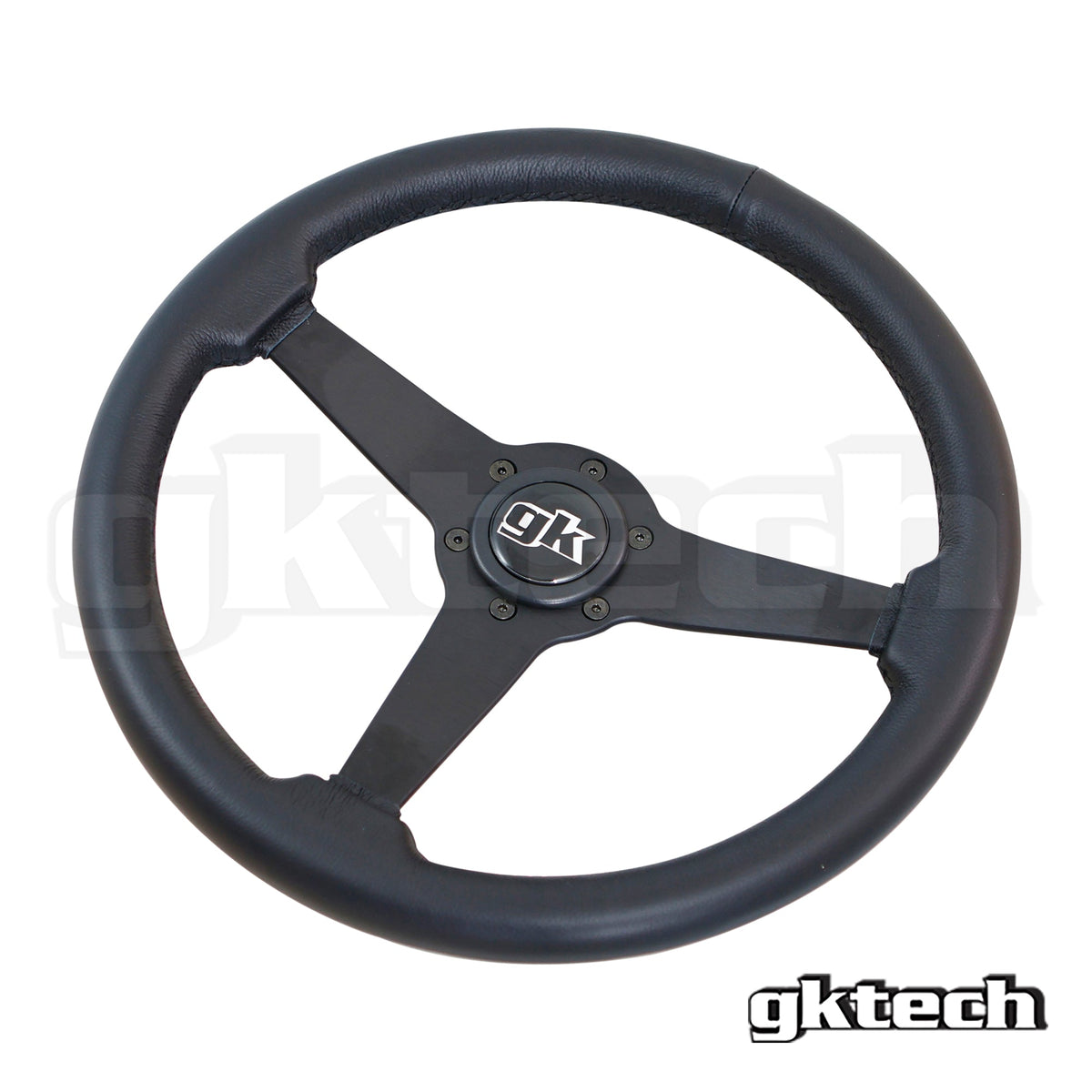 Universal 350mm Flat Leather Steering Wheel, Black - LTHR-FLAT - view 2
