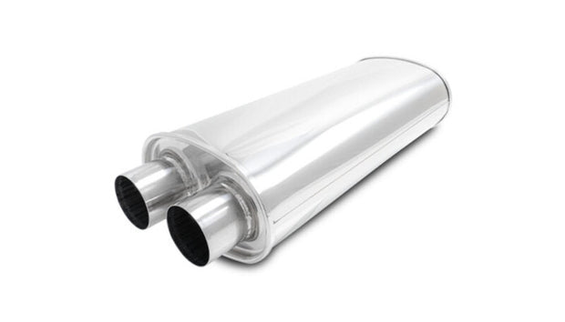 Vibrant Streetpower Oval Muffler 2.50in Dual Inlet/Outlet 18in Body Length - Boost Factory
