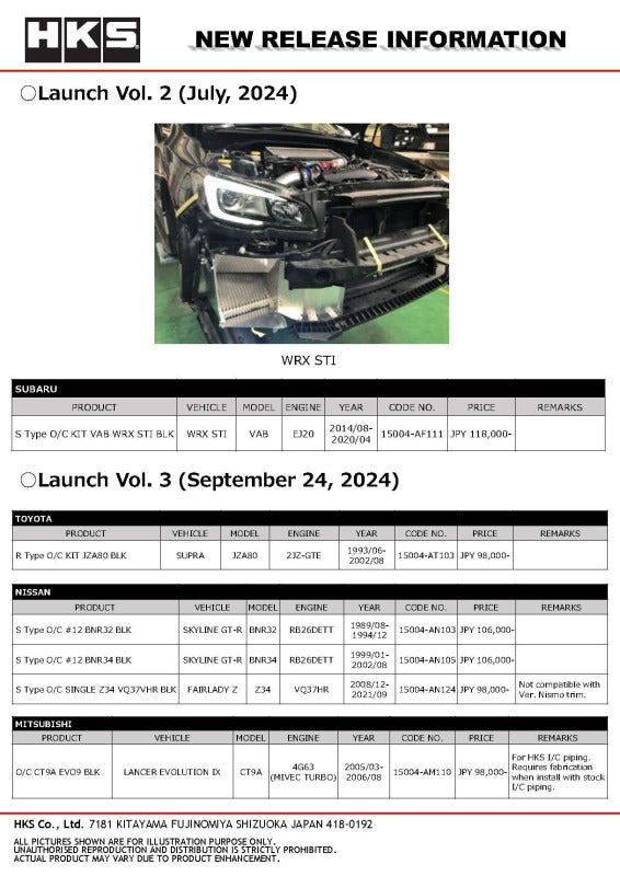 HKS S Type O/C KIT ZN6/ZC6 for S/C BLK - 15004-AT111
