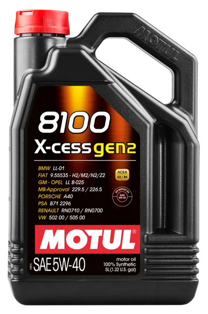 Motul 5L Synthetic Engine Oil 8100 5W40 X-CESS Gen 2 - 109776