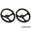GKTech - Steering wheel 350mm Deep dished leather - Black Leather with Yellow Stripe - LTHR-YLLW