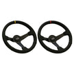 GKTech - Steering wheel 350mm Deep dished leather - Black Leather with Yellow Stripe - LTHR-YLLW