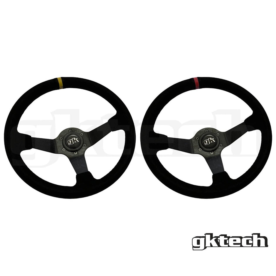 GKTech - Steering wheel 350mm Deep dished suede - Suede - Yellow Stripe - SUDE-YLLW