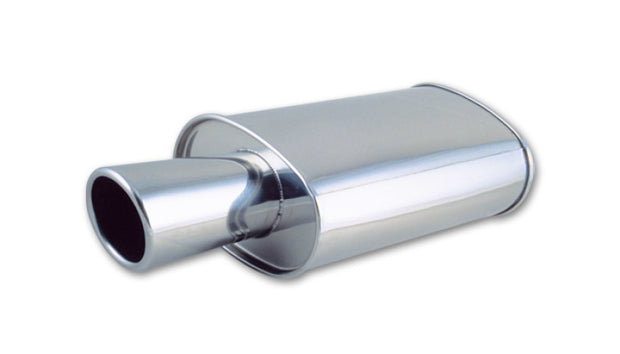 Vibrant StreetPower Oval Muffler with 4in Round Tip Angle Cut Rolled Edge - 2.5in inlet I.D. - Boost Factory