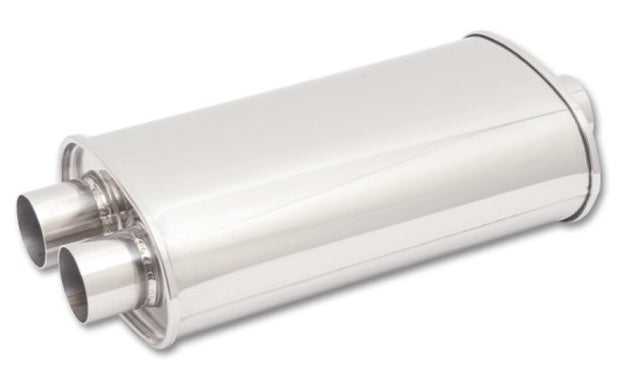 Vibrant StreetPower Oval Muffler 5in x 9in x 15in - 3in inlet/Dual Outlet (Center In - Dual Out) - Boost Factory