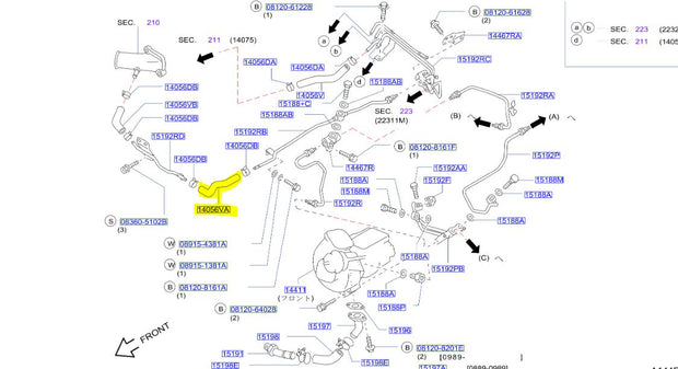 Genuine Nissan Skyline GTR RB26DETT Exhaust Side Turbo Water Hose 14055-05U21