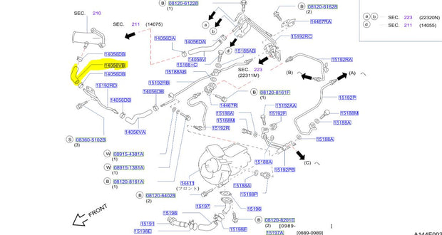 Genuine Nismo Skyline GTR RB26DETT Intake Side Turbo Water Hose 14055-05U22 / 14055-RHR20