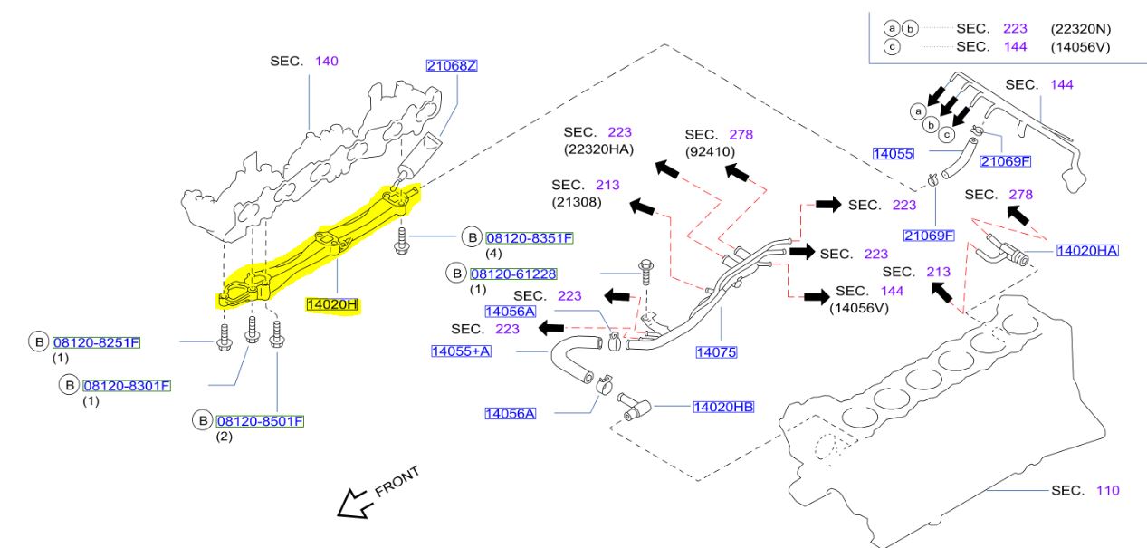 Genuine Nissan Skyline GTR RB26 Under Intake Water Pipe 14075-05U00