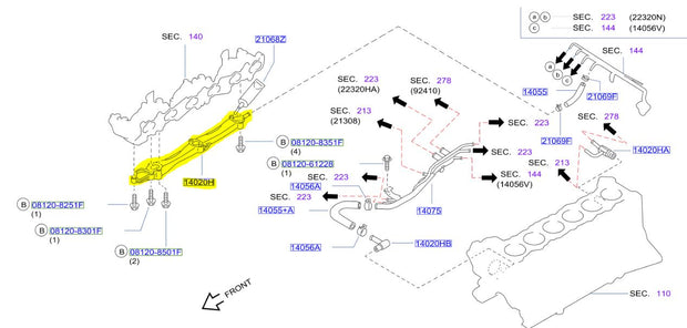 Genuine Nissan Skyline GTR RB26 Under Intake Water Pipe 14075-05U00