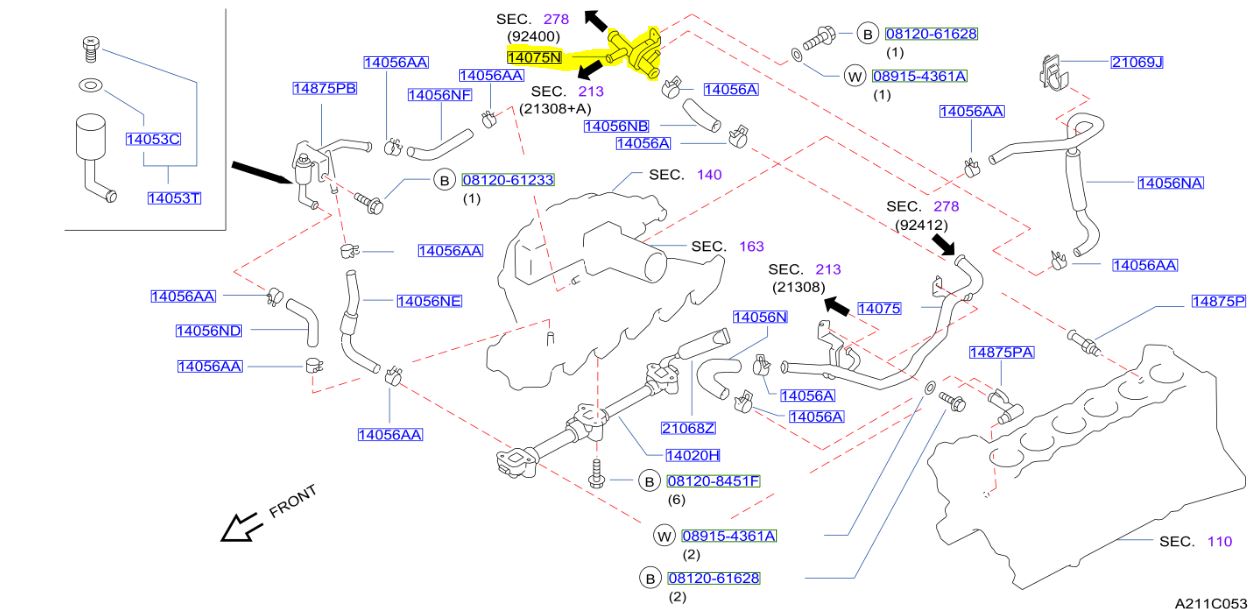 Genuine Nissan R34 Skyline GTT RB25DET NEO R33 GTST Under Intake Water Hard Pipe 14053-21U00