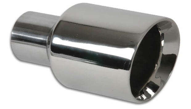 Vibrant 2.50in Inlet I.D. 3.50in Outlet O.D. Round Stainless Steel Tip (Double Wall Angle Cut) - Boost Factory