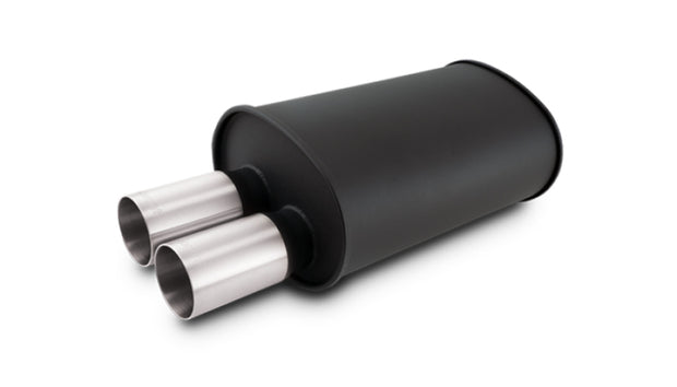 Vibrant Streetpower Flat Blk Muffler 9.5x6.75x15in Body 2.5in In ID 3in Tip OD w/Dual Straight Tips - Boost Factory
