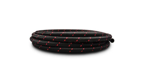 Vibrant -4 AN Two-Tone Black/Red Nylon Braided Flex Hose (5 foot roll)