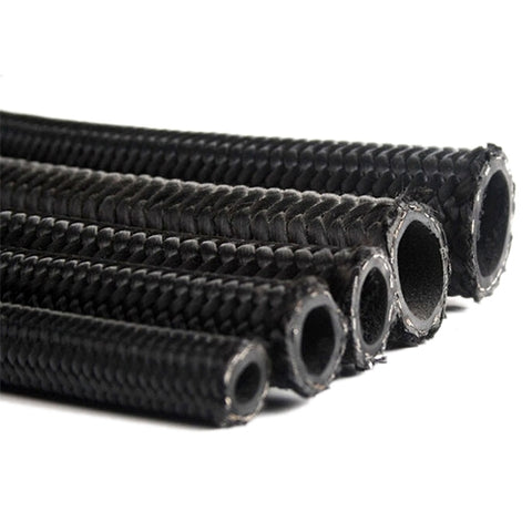500008 -8AN Braided Black Nylon/Stainless Steel Hose. Sold/ft.