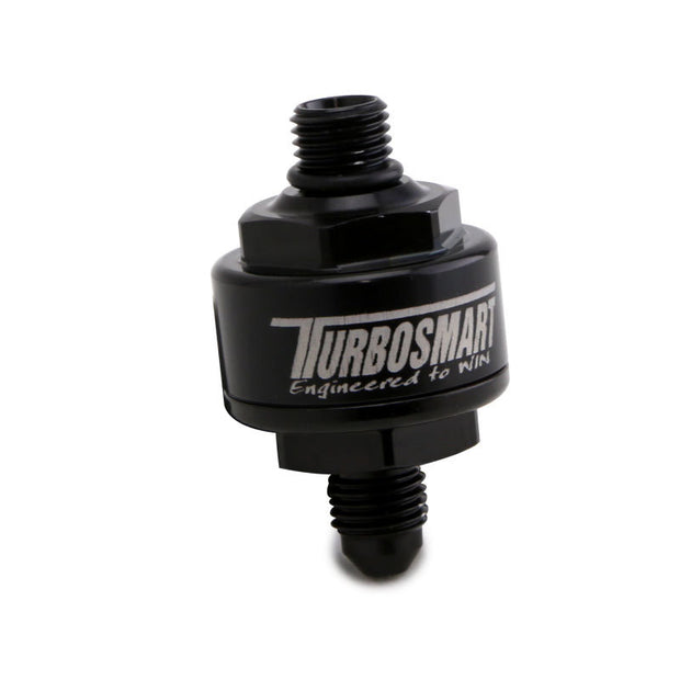 Turbosmart Billet Turbo Oil Feed Filter w/ 44 Micron Pleated Disc AN-4 Male to AN-4 ORB- Black - Boost Factory