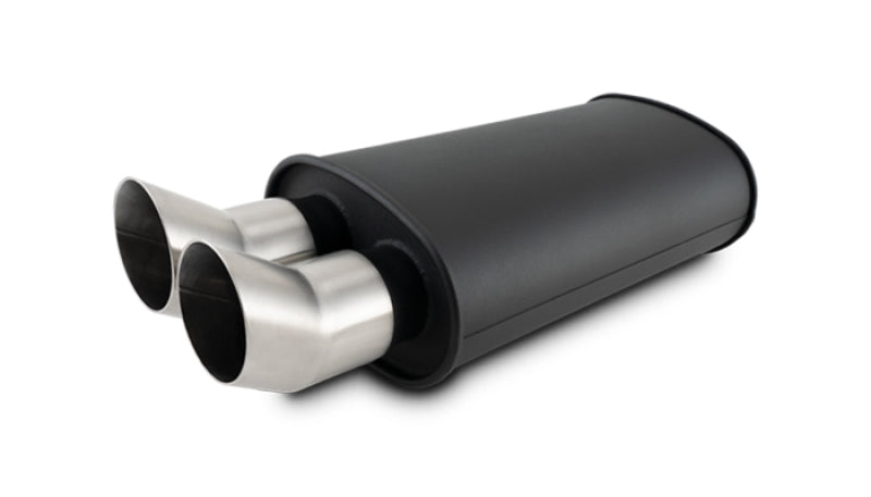 Vibrant Streetpower Flat Blk Muffler 9x5x15in Body 2.5in Inlet ID 3in Tip OD w/Dual DTM Tips - Boost Factory