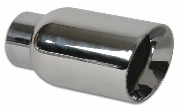 Vibrant 2.5in ID Single 4in OD Round SS Exhaust Tip (Double Wall Angle Cut) - Boost Factory