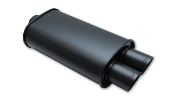 Vibrant StreetPower FLAT BLACK Oval Muffler with Dual 3in Outlets - 2.5in inlet I.D. - Boost Factory