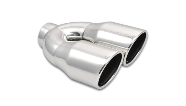 Vibrant 2.5in ID Dual 3.5in OD Round SS Exhaust Tip (Single Wall Angle Cut) - Boost Factory