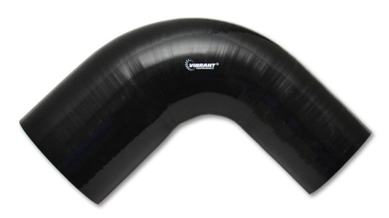 Vibrant 3in ID x 3.5in ID x 4in Long Gloss Black Silicone 90 Degree Transition Elbow - Boost Factory