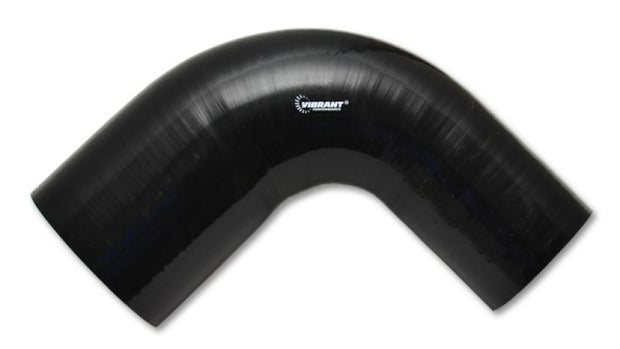 Vibrant 3in ID x 3.5in ID x 4in Long Gloss Black Silicone 90 Degree Transition Elbow - Boost Factory