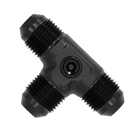 824508 -8AN Male Flare Tee with 1/8" NPT Hole. Plug included.
