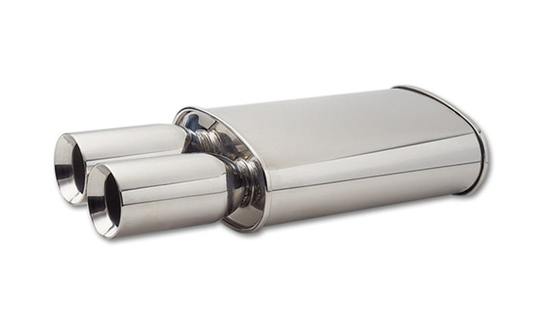 Vibrant StreetPower Oval Muffler w/ Dual 3.5in Round Tips Straight Cut Beveled Edge 2.5in inlet I.D. - Boost Factory