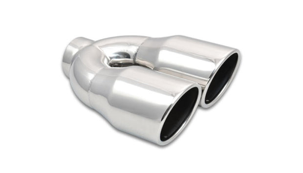 Vibrant 2.5in ID Dual 3.5in OD Round SS Exhaust Tip (Single Wall Angle Cut) - Boost Factory