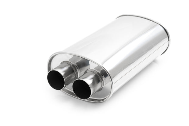 Vibrant Universal Streetpower 2.25in Stainless Steel Dual In-Out Oval Muffler - Boost Factory
