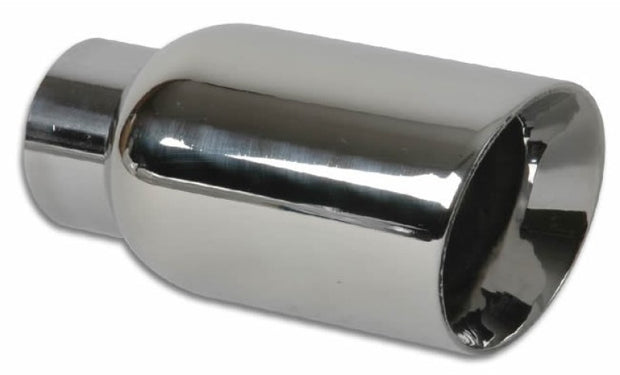 Vibrant 4in OD Round SS Exhaust Tip (Double Wall Angle Cut Beveled Outlet) 3in. ID Inlet - Boost Factory