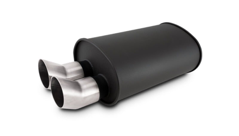 Vibrant Streetpower Flat Blk Muffler 9.5x6.75x15in Body 2.5in Inlet ID 3in Tip OD w/Dual DTM Tips - Boost Factory
