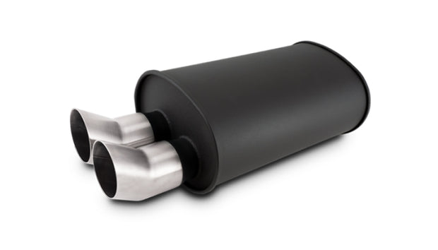 Vibrant Streetpower Flat Blk Muffler 9.5x6.75x15in Body 2.5in Inlet ID 3in Tip OD w/Dual DTM Tips - Boost Factory