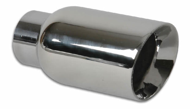 Vibrant 4in Round SS Exhaust Tip (Double Wall Angle Cut Beveled Outlet) - Boost Factory