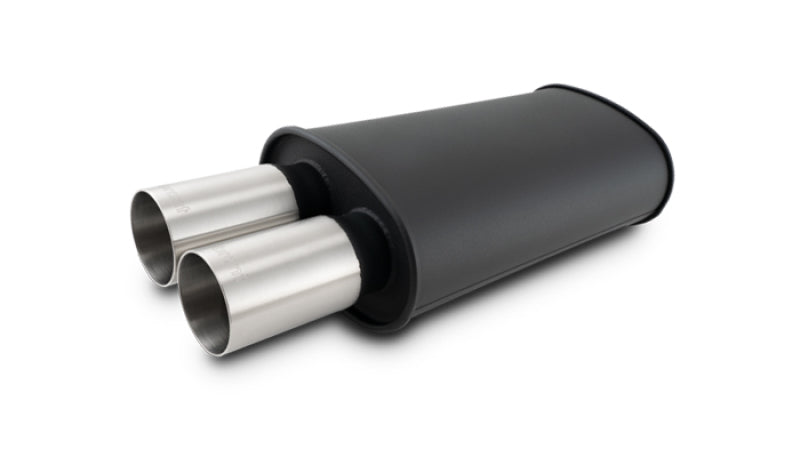Vibrant Streetpower Flat Blk Muffler 9x5x15in Body 2.5in Inlet ID 3in Tip OD w/Dual Straight Tips - Boost Factory